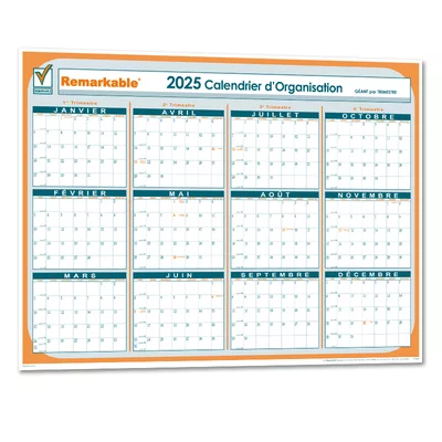 Calendrier géant annuel 2025 par trimestre