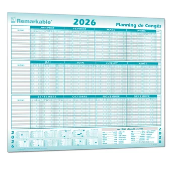 Planning mural des congés 1 à 15 salariés année civile 2026