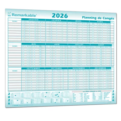 Planning mural des congés 1 à 15 salariés année civile 2026
