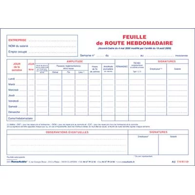 Transport sanitaire - Feuille de route hebdomadaire