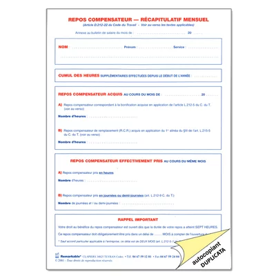 Récapitulatif mensuel de repos