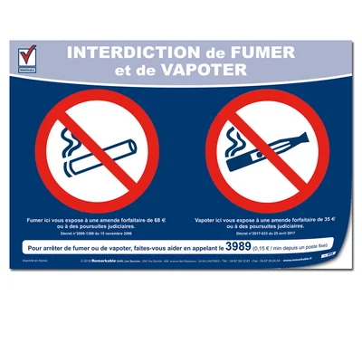 Adhésif interdiction de fumer et de vapoter