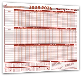 Planning mural congés 1 à 15 salariés année légale 2025-2026