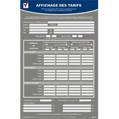 Affichage des tarifs d'hébergement