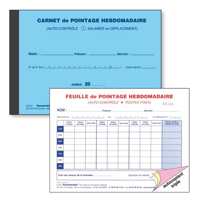 Livret de pointage hebdomadaire poste non sédentaire