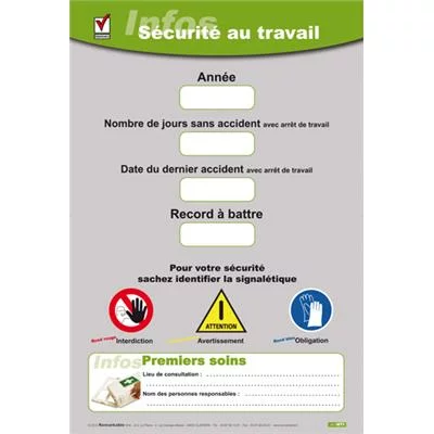 Panneau infos sécurité au travail