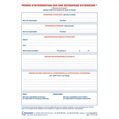 Permis d'intervention par entreprise extérieure