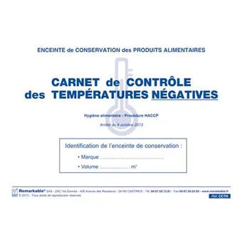 Carnet contrôle températures négatives