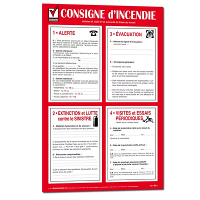Affichage obligatoire consigne incendie