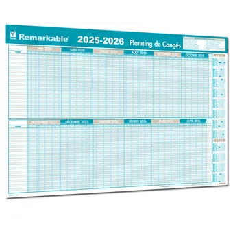 Planning mural des congés 1 à 30 salariés année légale 2025-2026