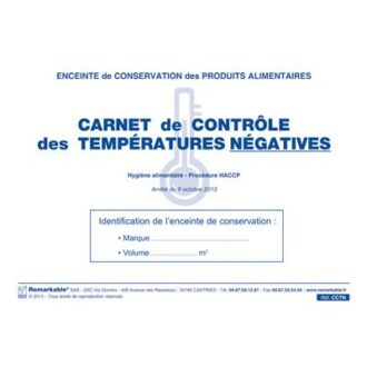 CARNET CONTROLE TEMPERATURES REGISTRES
