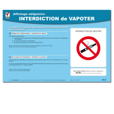AFFICHAGE INTERDICTION DE VAPOTER FUMER - VAPOTER