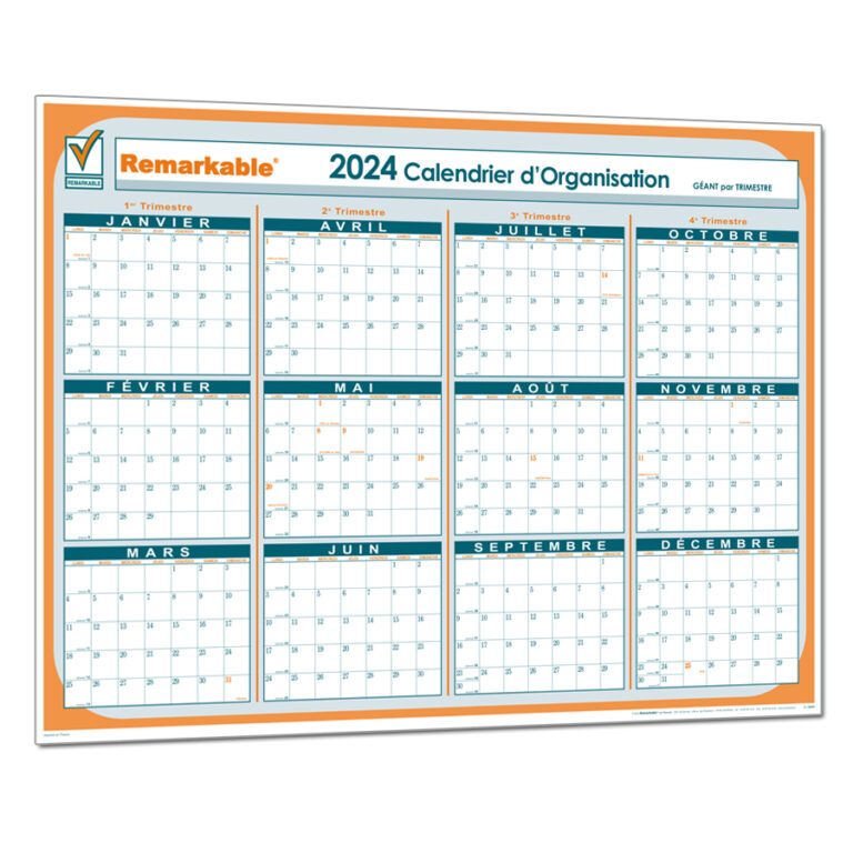 CALENDRIER GEANT ANNUEL 2024 PAR TRIMESTRE - Remarkable